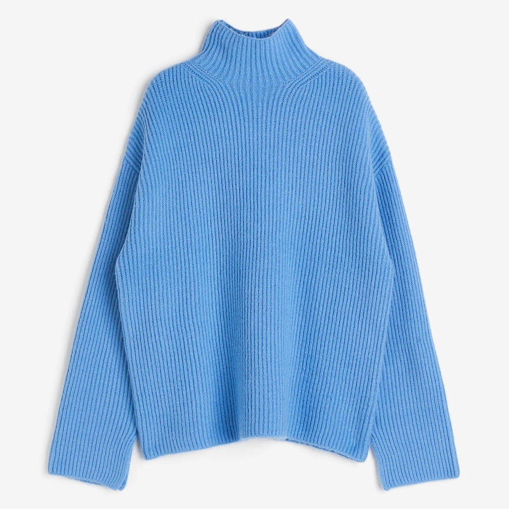 H&m Rib-knit Mock Turtleneck Sweater In Blue Nwt